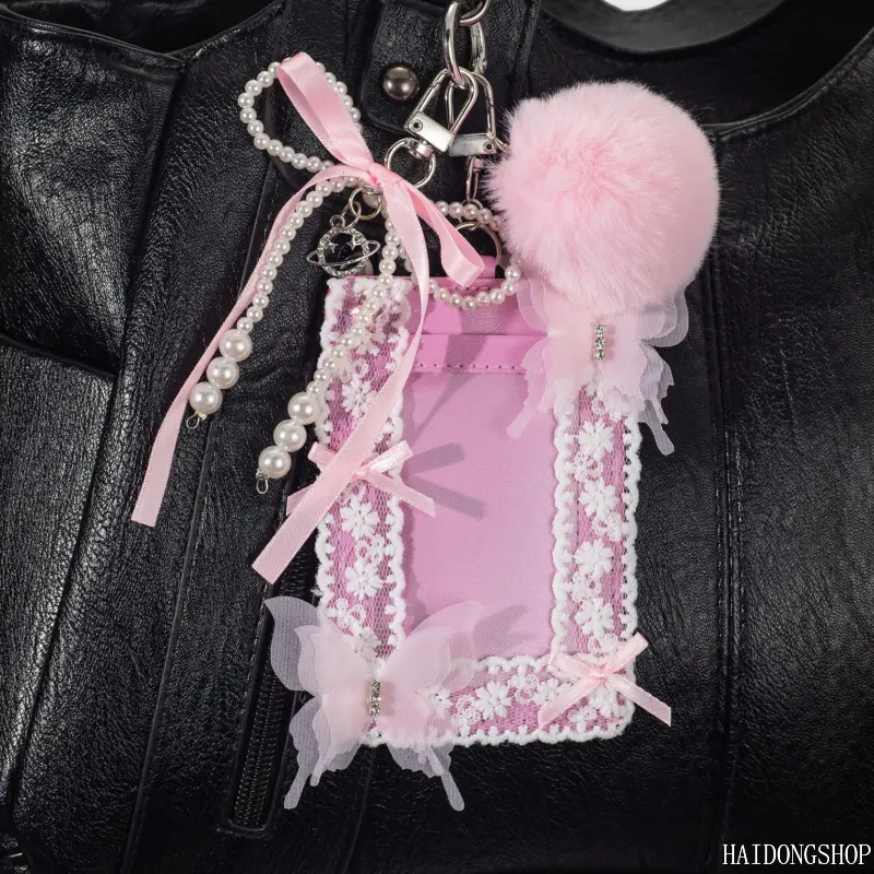 Coquette Kawaii Viral Kpop Stan Lace Tulle Bow Photocard Holder For Fans, Sweet Girly Dual-Use Bag Charm Keychain, Y2K Delicate Accessory For Fanmeet School Concert Daily Styling fun heavy duty retractable keychain fashionable metal alloy cute car fashion