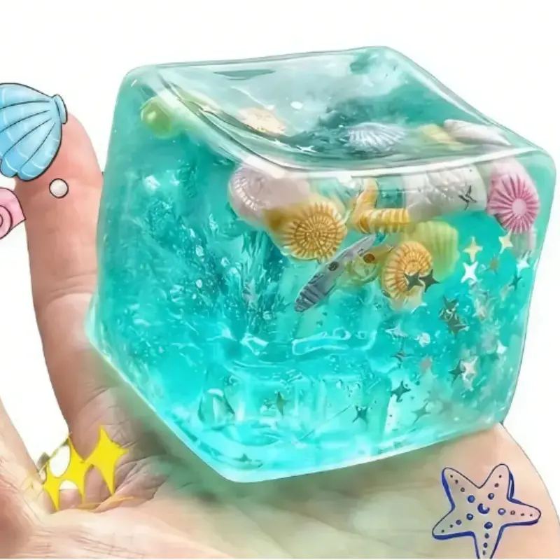 2PCS Ocean Series Blue Transparent Shell Crystal Slime, Embedded 3D Seashell & Star Shimmer, Non-Sticky Stress Relief Toy, Soft Squishy Sensory, Asmr Squeezing Fun, Cute Squishies, Tpr Kawaii Squishies