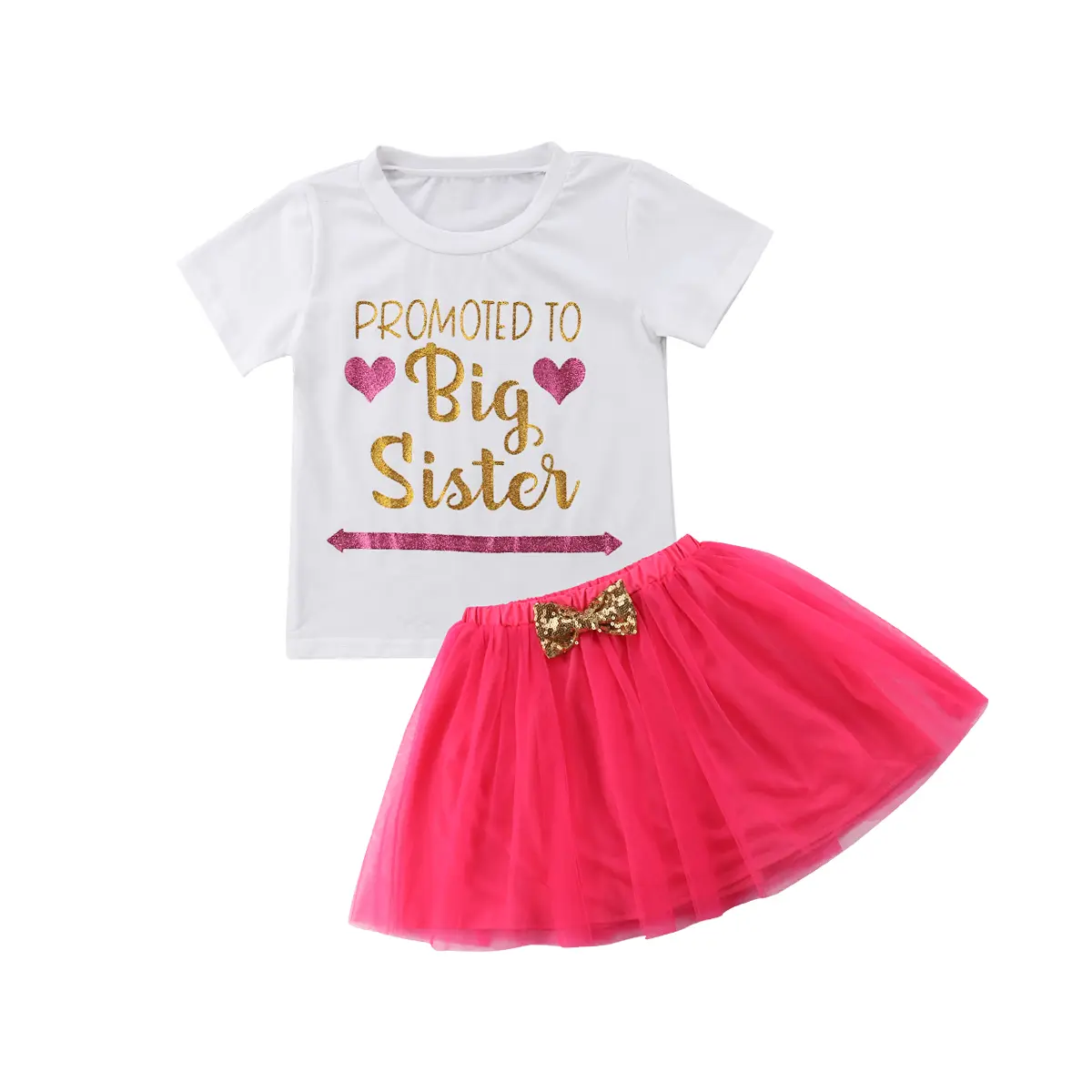 Kids Toddler Baby Girl Skirts Outfit Set Big Sister Short Sleeve T-shirt and Tulle Tutu Skirt 2Pcs Summer Clothes 1-6 Years
