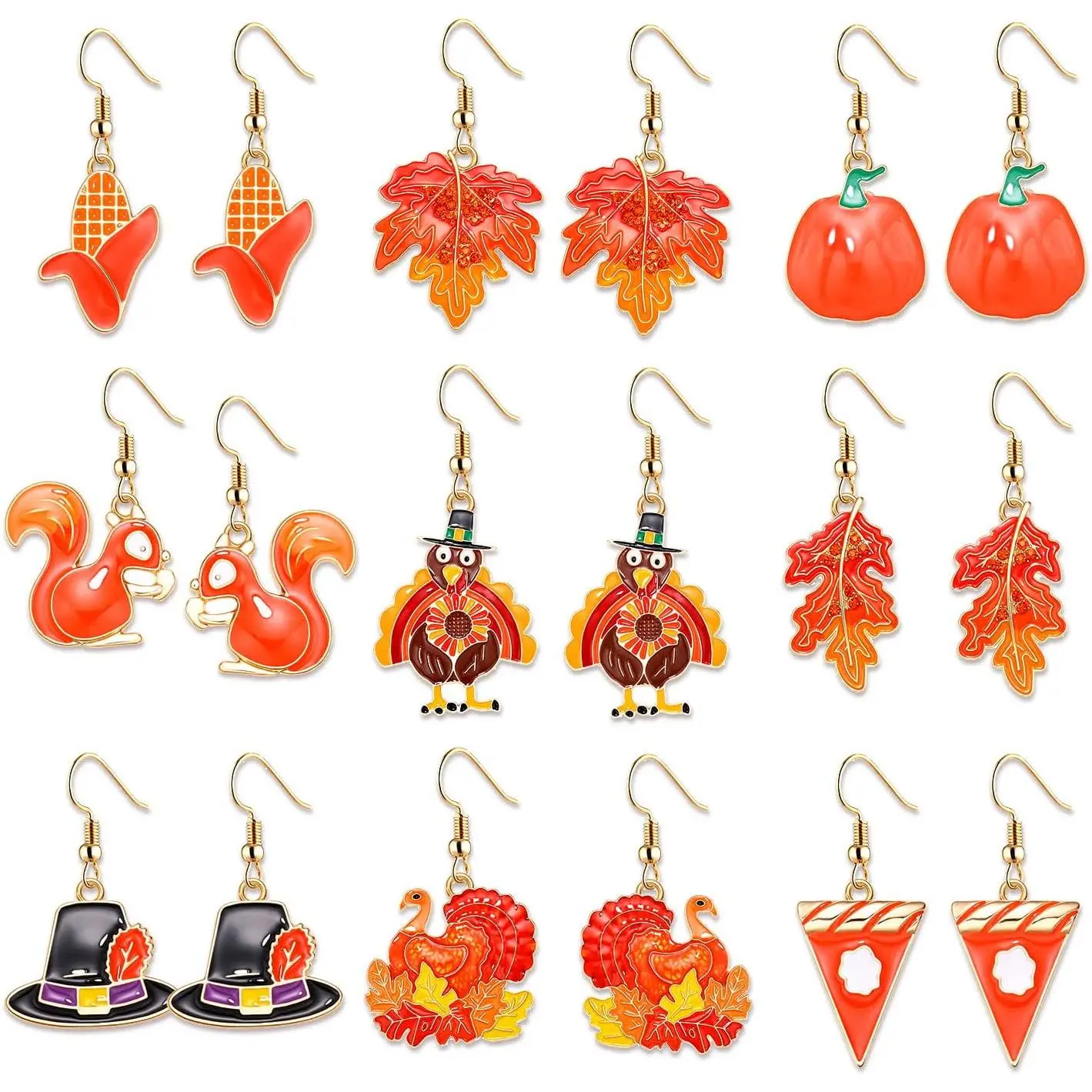 9 Pairs Thanksgiving Fall Earrings Harvest Pumpkin Maple Leaf Stud Earrings for Women Cute  Turkey Dangle Earrings Thanksgiving Autumn Party  Gifts