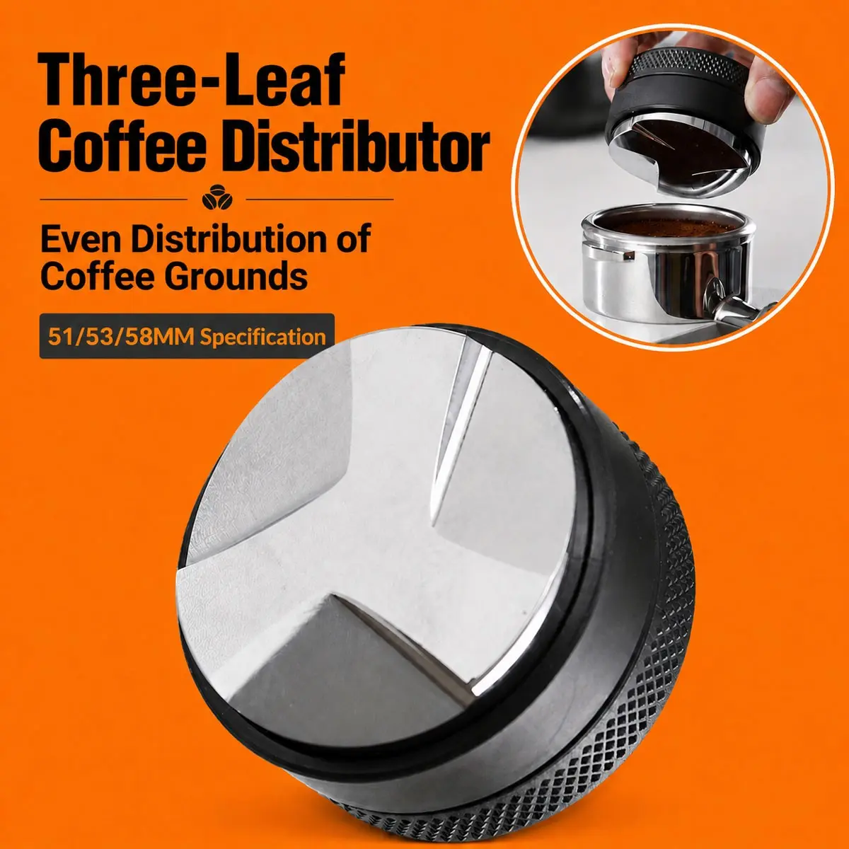 1pcs Espresso Coffee Distributor Leveler Tool, Coffee Tamper Distributor, 51/53/58mm Coffee Powder Tamper, ABS+Aluminum Alloy, Home Kitchen Coffee Shop Coffee Making Tool, Coffee Equipment, Espresso Coffee Tool, Espresso Accessories, Black.