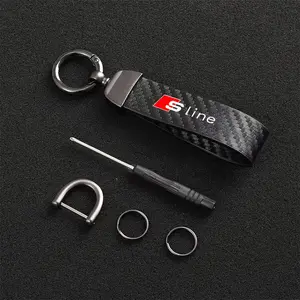 Carbon Fiber Texture Metal Keychain, Creative Key Accessory for Men and Women, Audi S-Line Car Side Fender Badge Emblem Sticker