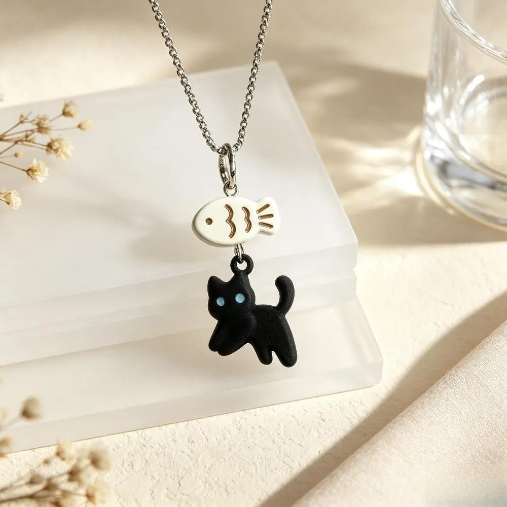 Keychain for Cat Lovers, Kawaii Black Cat & Fish Enamel Metal Bag Charm, Scratchproof Minimalist Accessory for Everyday Bags, Bags For Everyday