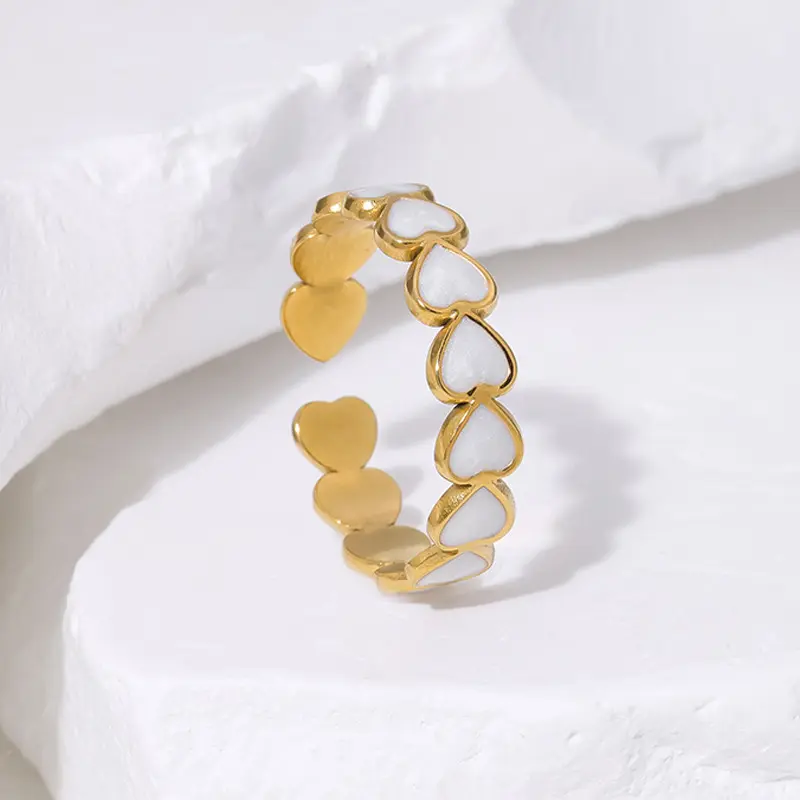 Unisex 18K Gold-Toned Open Shape Titanium Ring - Minimalist INS-Style Heart-Shaped Oil Drip Effect, Adjustable Size, Gold-Plated Stainless Steel Costume Jewelry