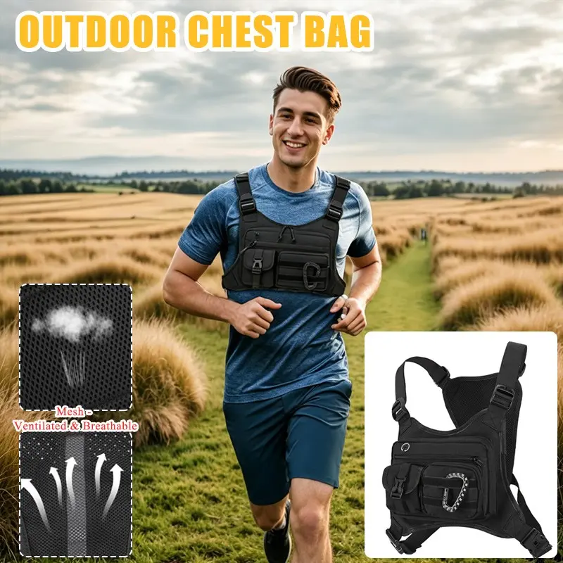 Unisex Tactical Vest with Mesh Pockets, Breathable Material for Running, Cycling, Hiking, Outdoor Activities, Sports Bag Design