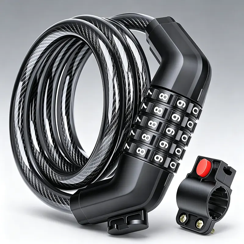 Bicycle Lock, 5-Digit Resettable Combination Cable Lock, with Mounting Bracket, Security Lock for Bikes, Scooters, E-Bikes, Motorcycles, Fences, Gates, Bicycle Accessories