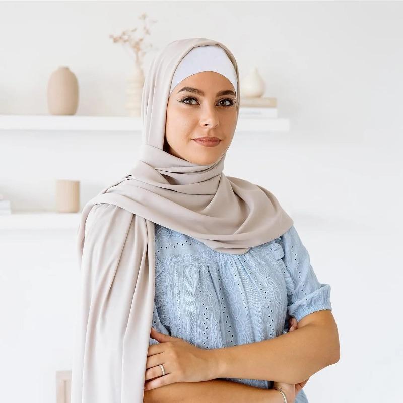 4 Pcs Women's Hijab Undercaps, Islamic Muslim Under Hijab Inner Caps, Under Scarf Turban Hat with Tie Back Closure