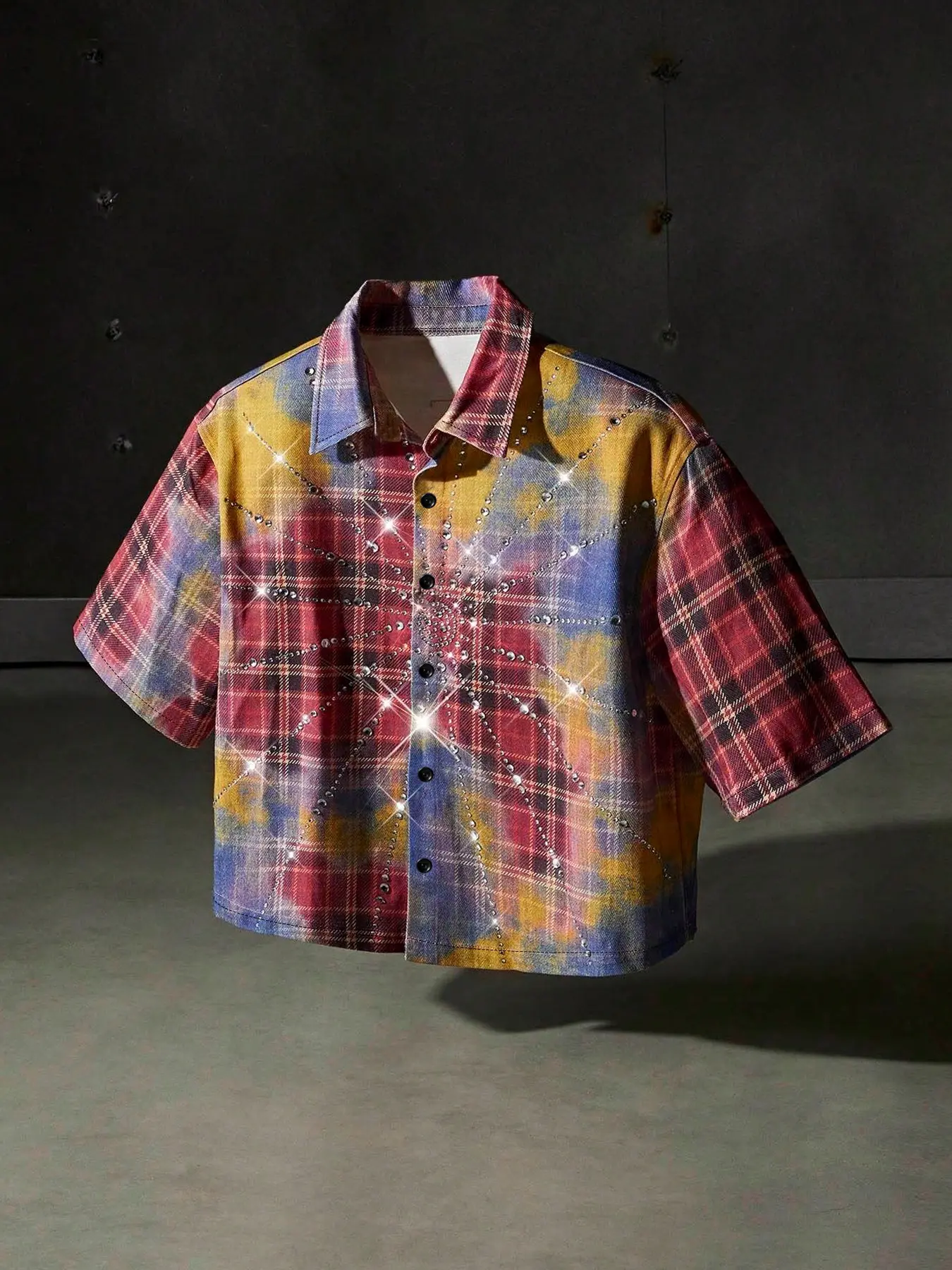 Men's Plaid Blouse, Casual Short Sleeve Long Shirt Top, Graphic Print, Comfortable Daily Wear, Trendy Street Style, Versatile Men's Clothing