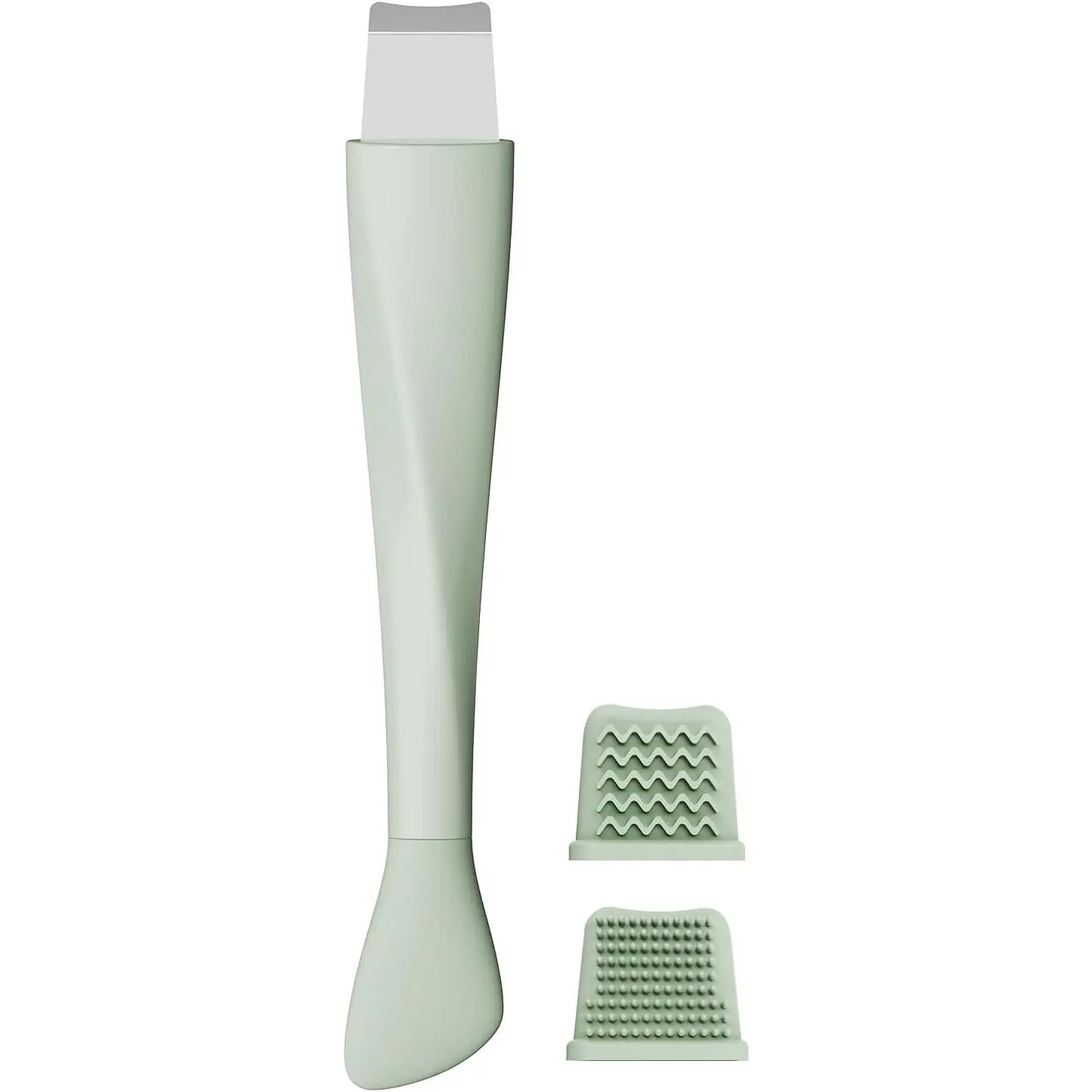 Blackhead Remover Tool, Stainless Steel Face Scraper, Skin Scrubber Face Spatula for Deep Cleansing, 3-in-1 Skin Care Tool with Blackhead Scraper, Mask Applicator & 2 Silicone Heads (Green)