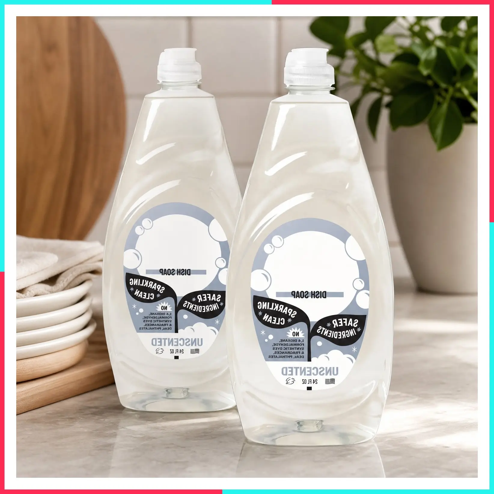 Unscented Liquid Dish Soap with Extra Scrubbing Power – Clean, Simple Ingredients – 24 oz, 2-Pack