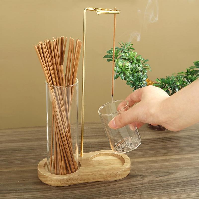 2-in-1 Incense & Candle Holder with Wooden Base and Removable Glass Ash Collector, Romantic Home Decor for Valentine’s Day, Perfect Aromatherapy Ornament for Living Room Bedroom