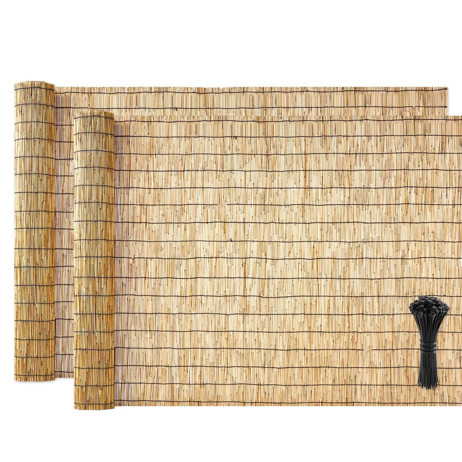 Natural Reed Fencing Rolls (2-Pack, 4ft x 16.4ft Full-Roll Cover), Outdoor Rustic Privacy Blocker, Easy-Install Garden Barrier for Backyard Divider, Balcony Privacy Screen with Soft Light & Airflow Allowance