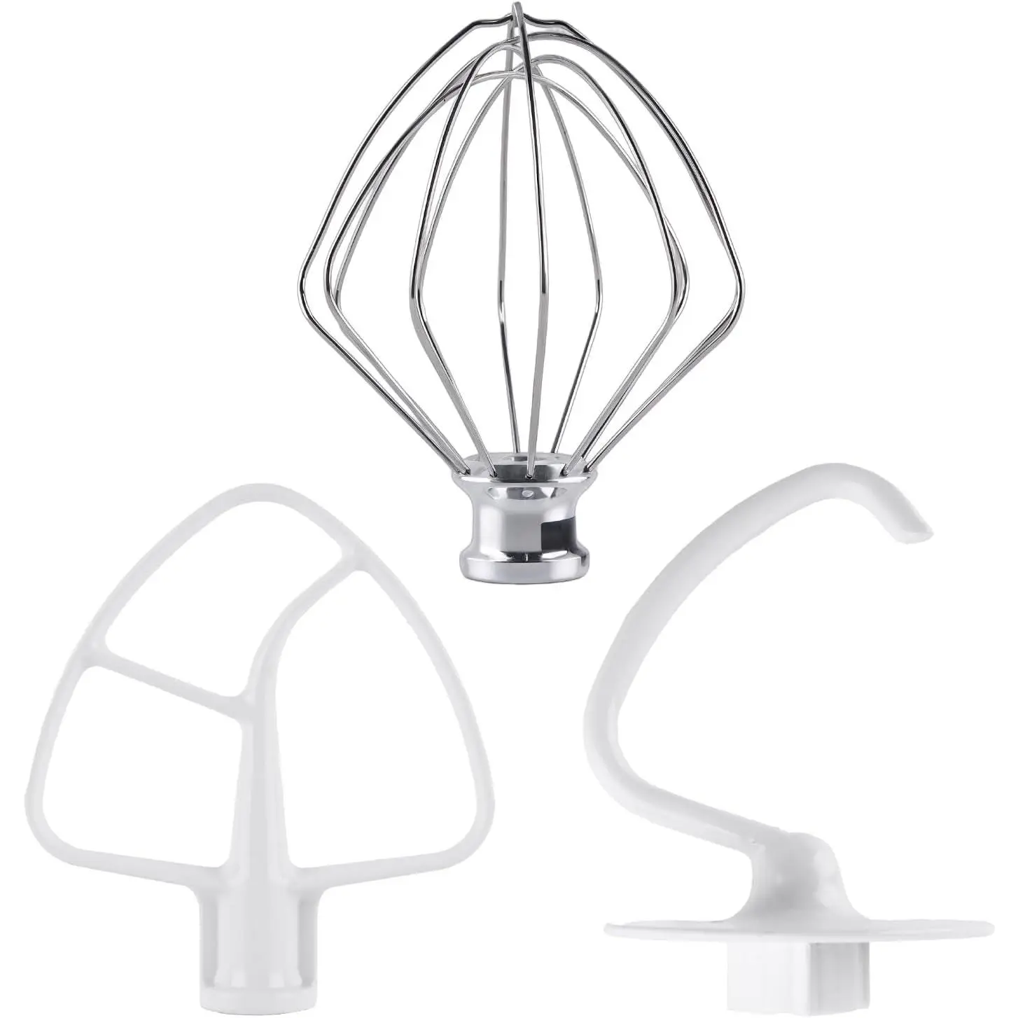 3-Piece Kit Attachments for KitchenAid Tilt-Head Stand Mixer, Accessories Stainless Steel K45WW Wire Whip, K45DH Dough Hook and K45B Coated Flat Blade Paddle with Scraper