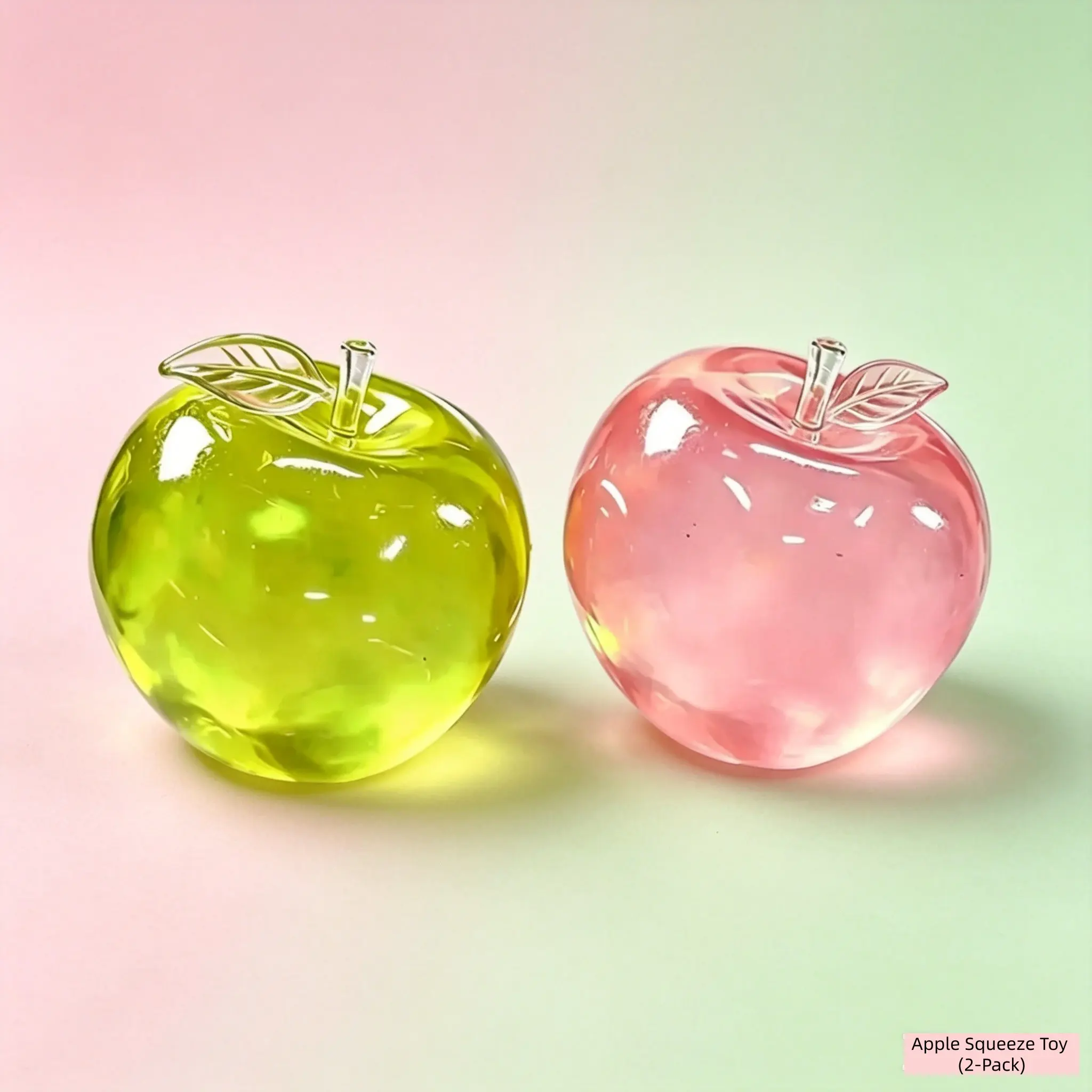 Clear Maltose Apple Squishy Toy 2 Pack, Sensory Squishies, Glitter Transparent Squeeze Fidget Toy, Stress Relief Decompression Toy, Party Gift