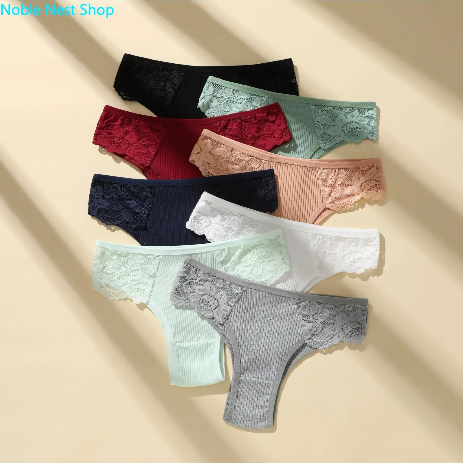 Women’s 1/4/8PCS Pure Cotton Low Waist Basic Plain Lace Briefs Panties, Lady’s Solid Color Breathable Soft Comfortable Daily Underwear Set