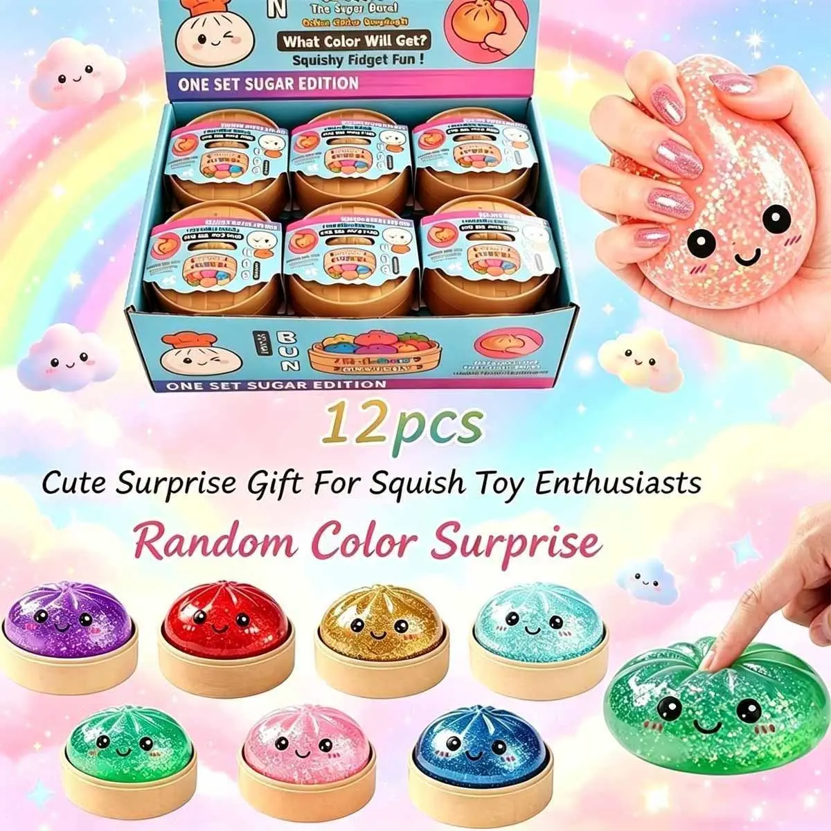 Glitter Dumpling Mystery Squeeze Toy, Easter Squishy Dumpling Fidget Toys for Adults, Stress Relief Sensory Toy
