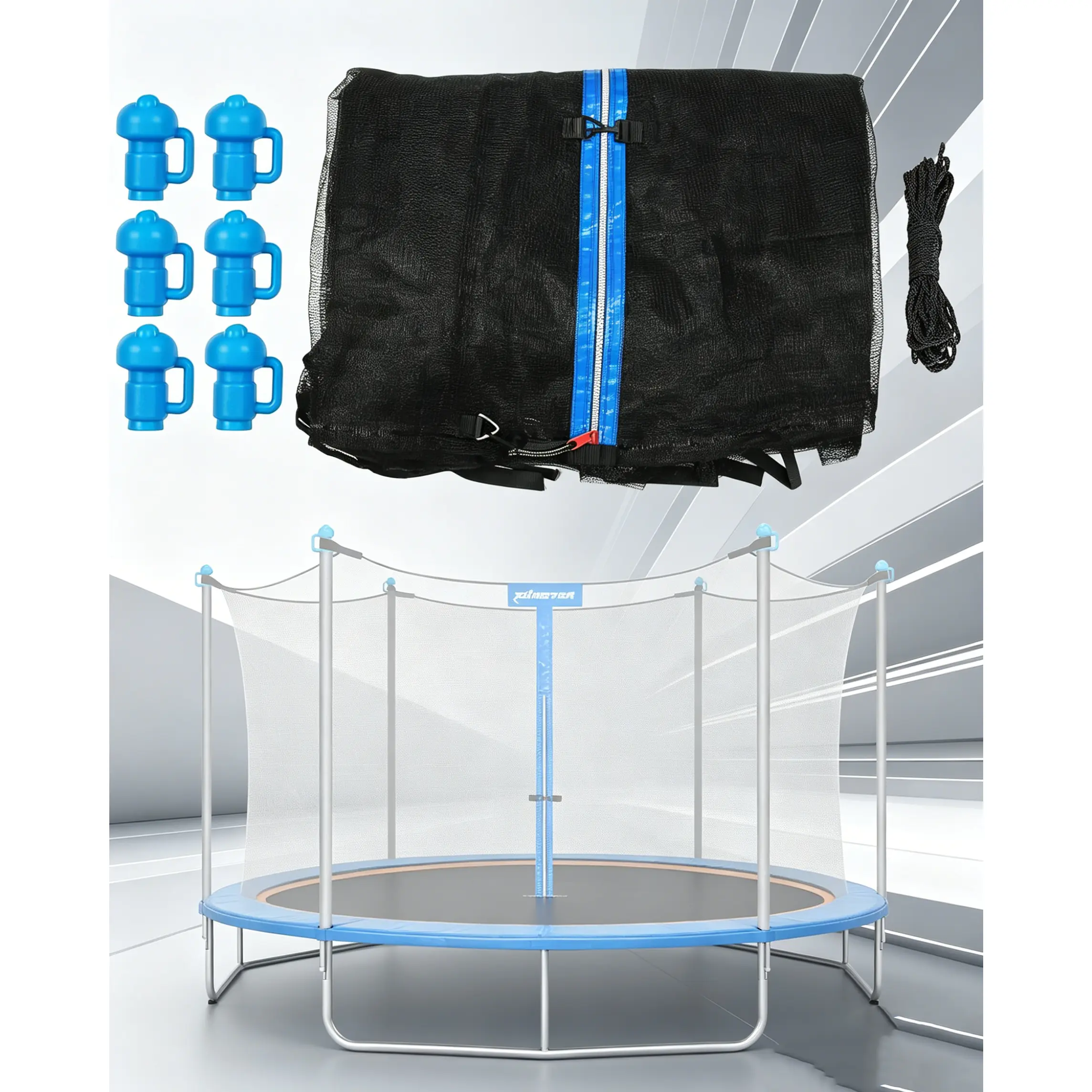 Zoomster Trampoline Enclosure Net with Pole Cap, Replacement Safety Enclosure Net for 6 Straight Poles Round Trampoline, Breathable and Weather-Resistant