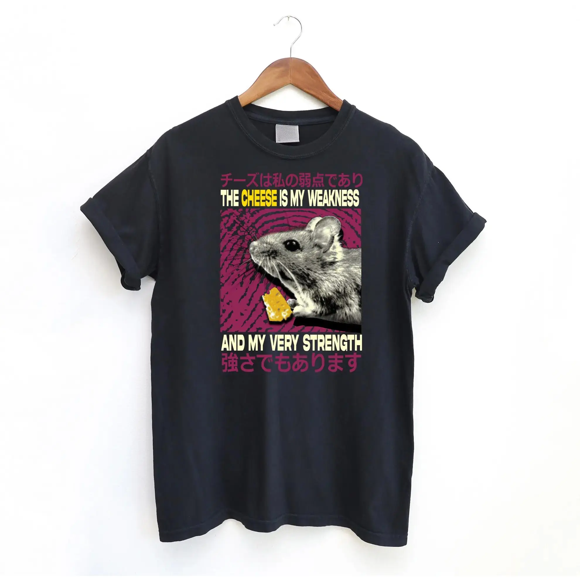 Funny Graphic T-Shirt, 'The Cheese Is My Strength' Meme Print Casual Shortsleeve Round Neck Tops