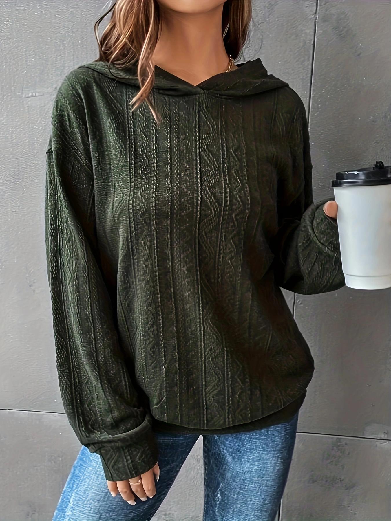Plus Size Solid Color Hoodie Casual Long-Sleeve Hooded Sweatshirt, Casual Hooded Sweatshirts, Y2K Summer Daily Wear, Comfortable Relaxed Fit, Textured Knit Detail, Party Casual Wear