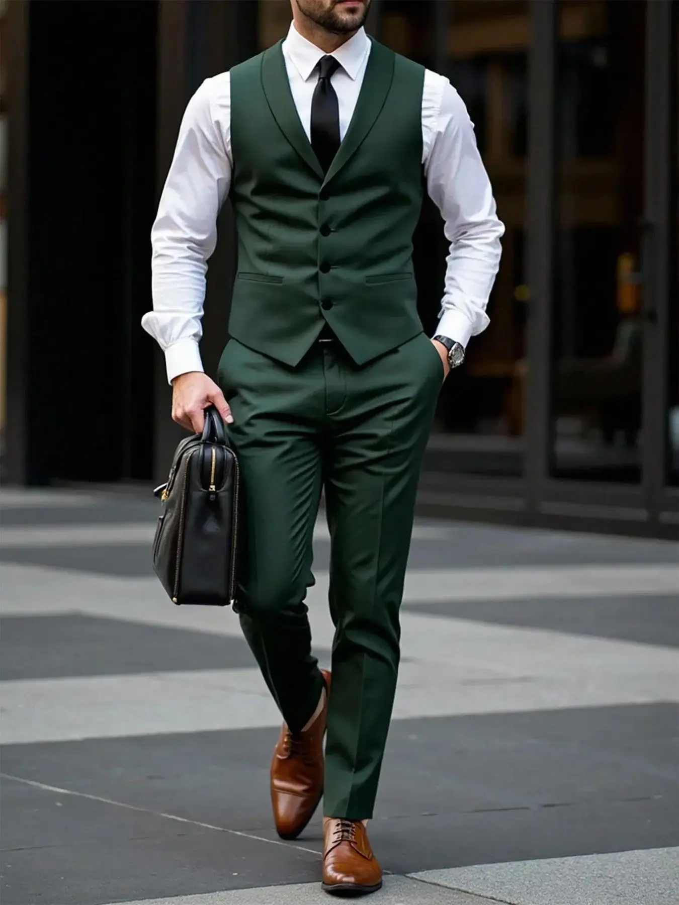 Men's Deep Vintage Vest and Pants Set, Elegant Summer Wedding Guest, Formal High-End Suit for Ceremonies, Casual Slim Fit