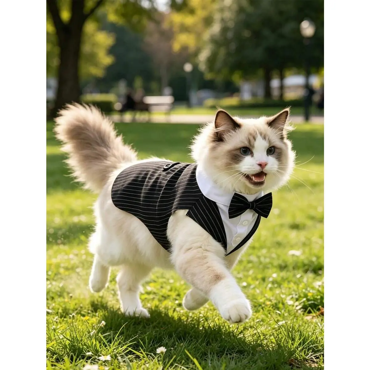 Dog & Cat Formal Striped Polyester Suit Set - All-Season Wearable, Handsome Fashion Outfit with Bow Tie, Ideal for Gifting & Special Occasions, 1 Set, Can Be Given As A Gift