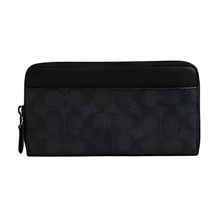 COACH Accordion Wallet for Men – Charcoal and Black Coated Canvas with Smooth Calfskin