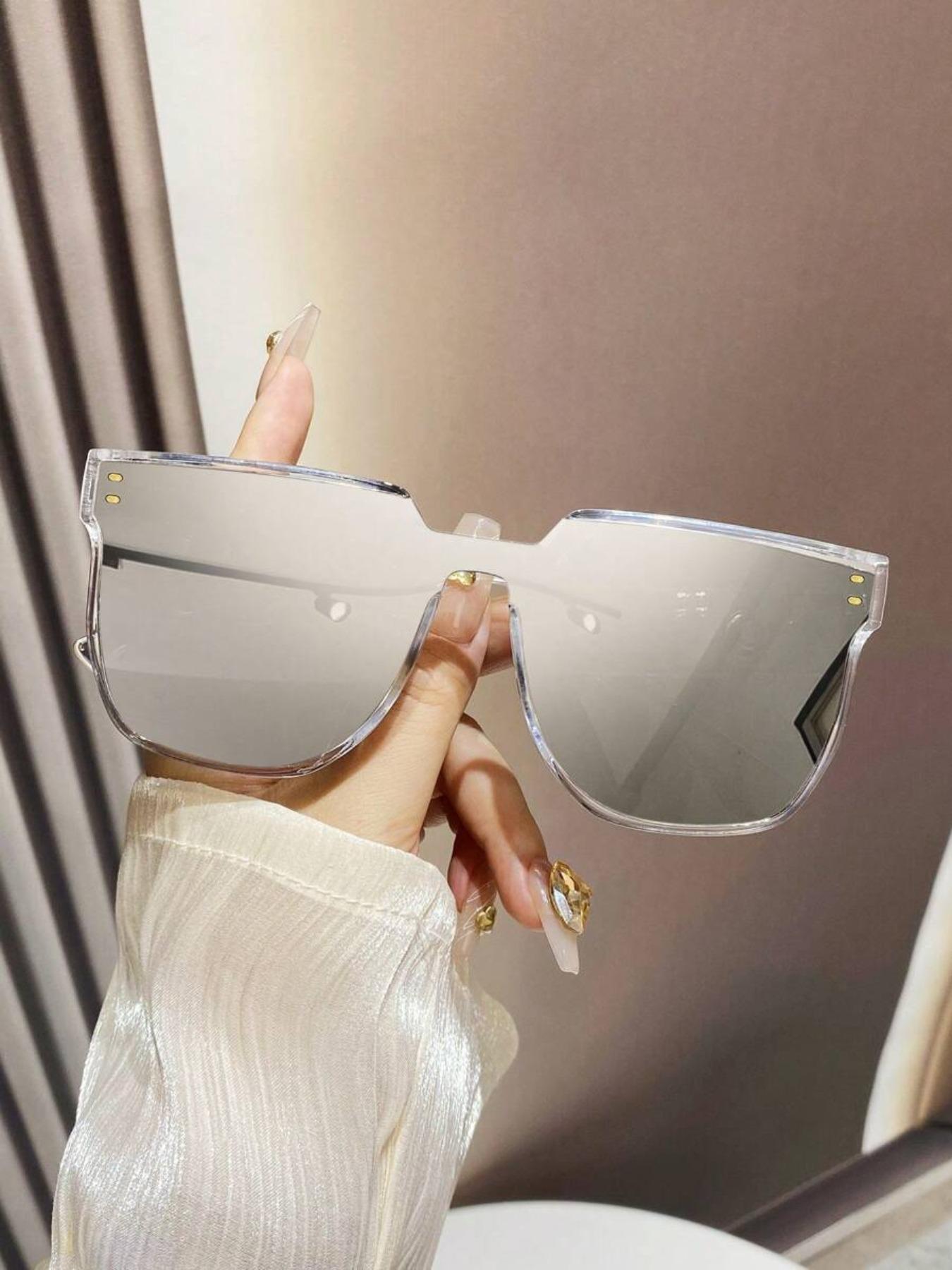 Flat Top Mirror Lens Sunglasses for Women, Summer Trendy Casual Clear Frame Sunglasses for Everyday Use, Fashion Accessories for Outdoor Activities, Fashionable Frames Sunglasses