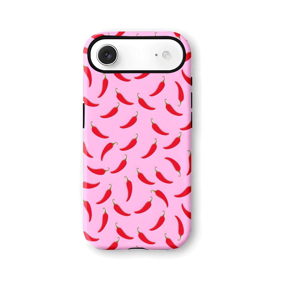 Phone Case - Red Pepper Stylish Style, Pink Pattern Two-In-One Film Case-Tough, Dual Layered Case for Durable, Drop Proof, for Iphone 17, 16, 15, 14, 13, 12, 11, 8, 7, X, XS, XR, Plus, Air, Pro, Max, Mini, SE2, SE3