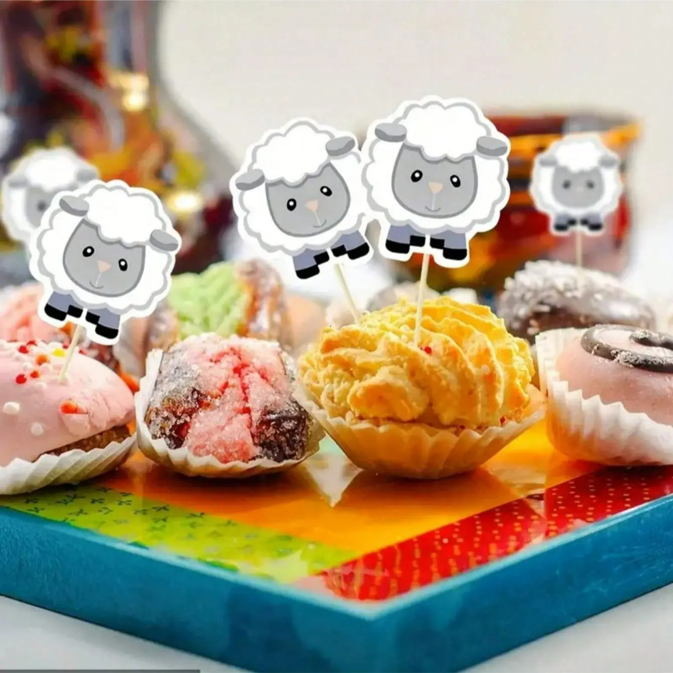 12 Pieces Sheep Cupcake Decorations, Non-Electric Sheep Cake Toppers, No Feathers, Ideal for Birthday Cake Decoration, Fun Bakery Supplies
