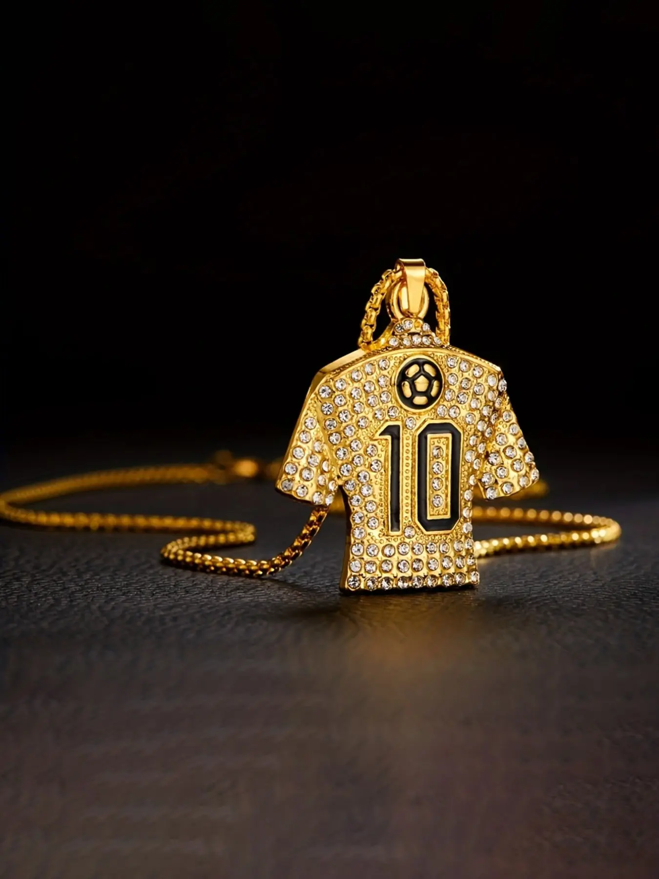 Football Jersey Element Stainless Steel Plated Full Rhinestone Necklace, Soccer Gel Pendant, Gift for Football Parties