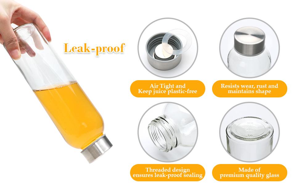 Brajttt Glass Juice Bottle with Lids,16oz Juicing Bottles Reusable, Clear Glass Water Bottles 16 oz with Stainless Steel Airtight Cap,Juice Beverage Container, Leak Proof,Set of 8