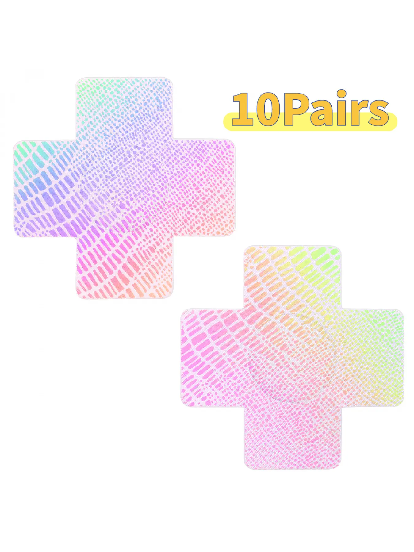 10-pack of thin anti-slip breast pads, bubble holographic shimmer disposable invisible female covering stickers. Suitable for daily wear anti-slip, party look pairing, and photo decoration with multiple shapes available to meet different clothing needs.