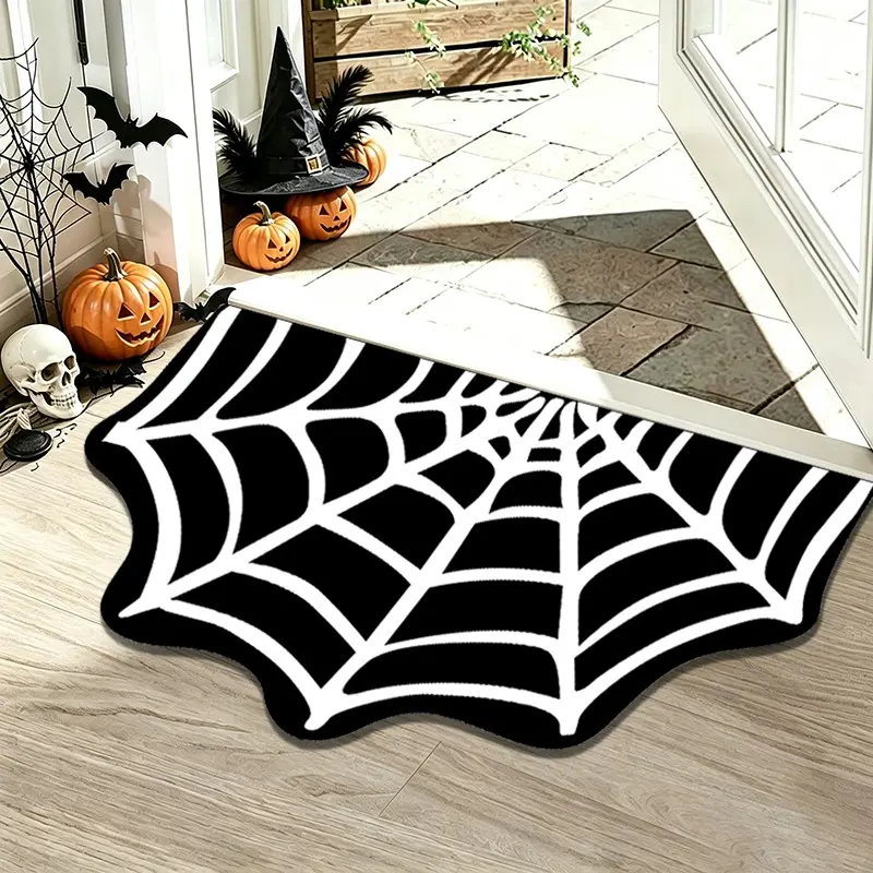 Vintage Dark Style Spider Web Rug, Halloween Atmosphere Entrance Mat, Luxury Home Decor, Suitable for Entryway, Door, Indoor Decoration