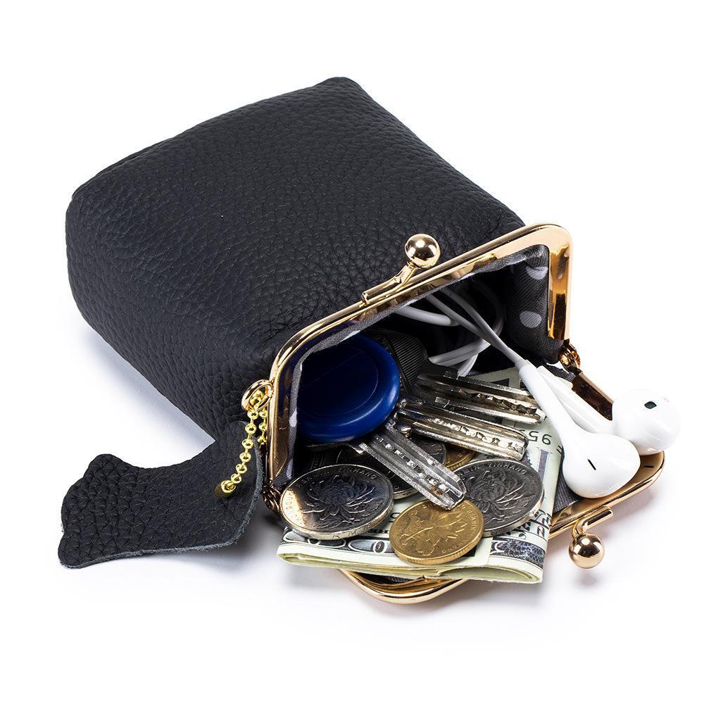 Vintage Genuine Leather Mini Handbag Organizer with Secure Kiss Lock, 1 Count Spacious Coin  &  Earphone & Lipstick Case, Travel Cosmetic Pouch, Makeup Organizer Pouch