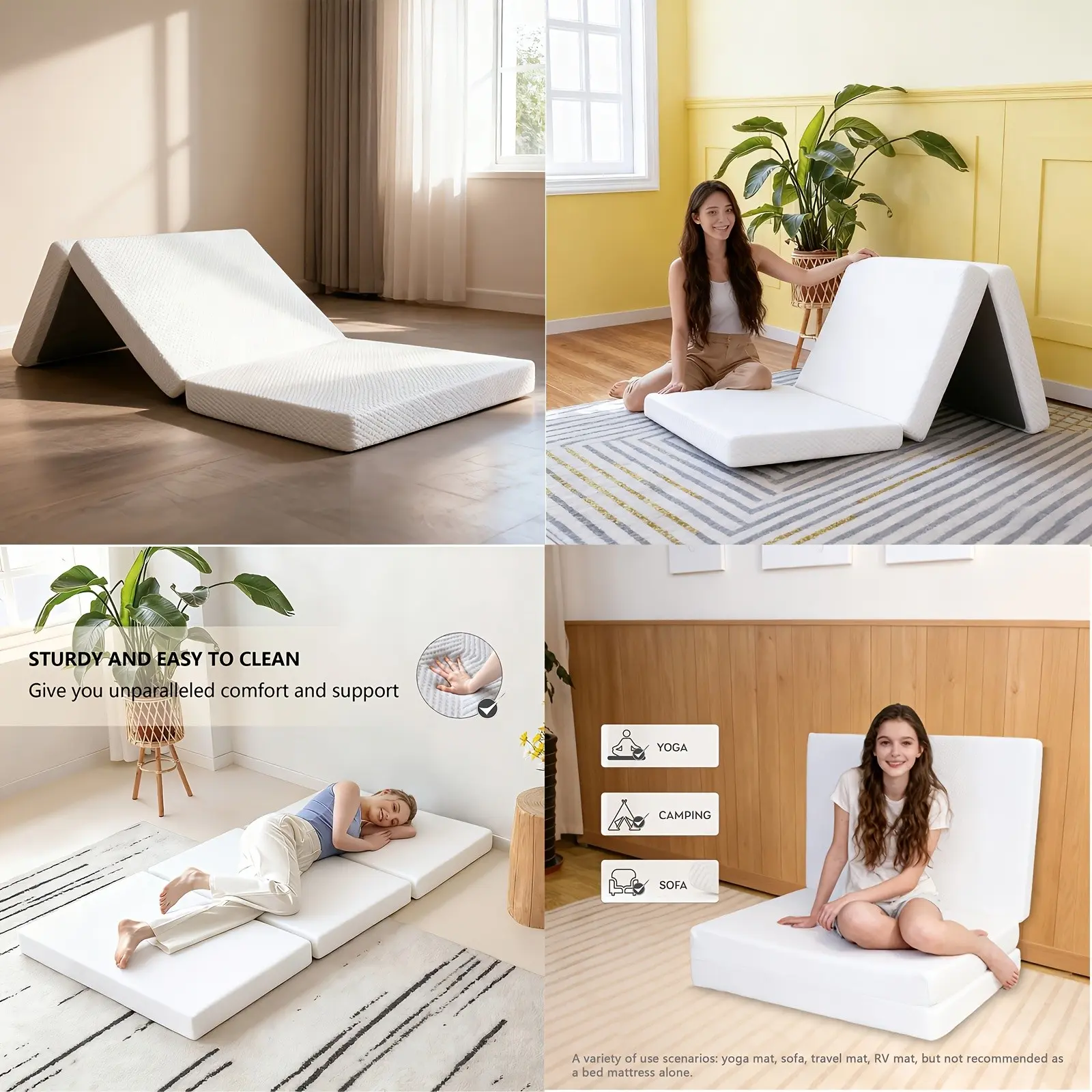 Tri-Fold Memory Foam Mattress, 4 Inch Single Folding Mattress with Collapsible and Washable Cover, Cushion, Yoga Mat, Play Mat, Travel and Guest Mat