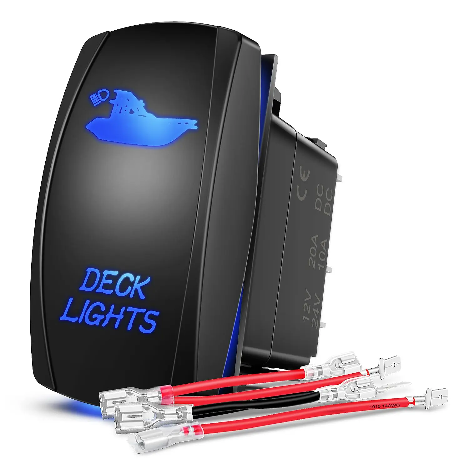 Nilight 5-Pin SPST Rocker Switch with Laser On-Off LED Illumination, 20A/12V 10A/24V Blue ABS+PC Switch with Jumper Wires Set for Cars, Trucks, Boats