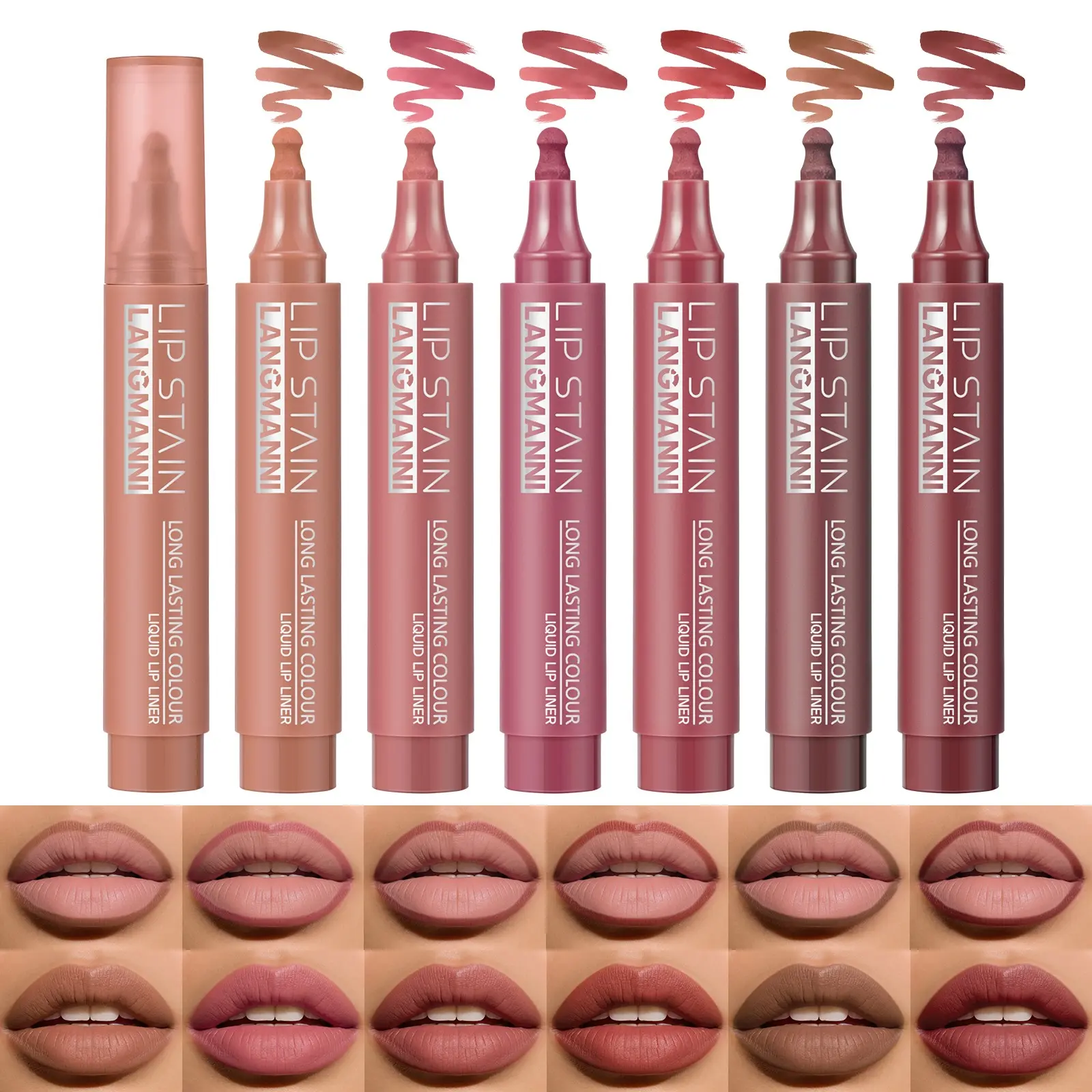 Langmanni 6pcs Liquid Lip Liner Set, Long-Lasting Bold Lip Gloss, Smooth Waterproof Makeup Pen, Easy Application Clear Lip Shape, Lipliner