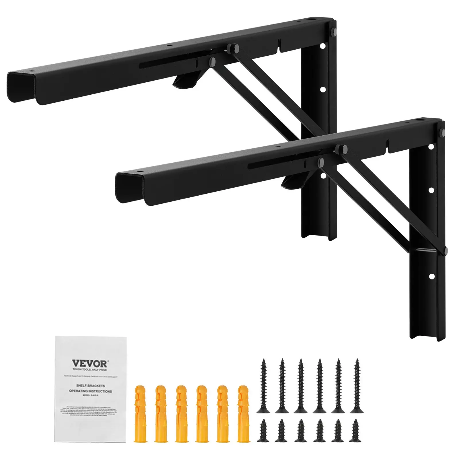 Shelf Bracket Foldable, 24" L 2 Pcs, Heavy Duty Floating Shelf Brackets, Brackets for Shelves, 5mm Thick Matte Black L Shelf Bracket, Steel Shelving Brackets with 300 lbs Load Capacity