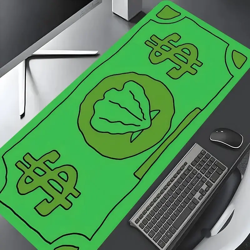 Goofy Green Cash Dollar Bill Art Large Gaming Mouse Pad, Gaming Desk Mat, Stylish Desk Protector with Non-Slip Rubber, Multi-Size for Laptop & Desktop Use, Computer Desk Mat