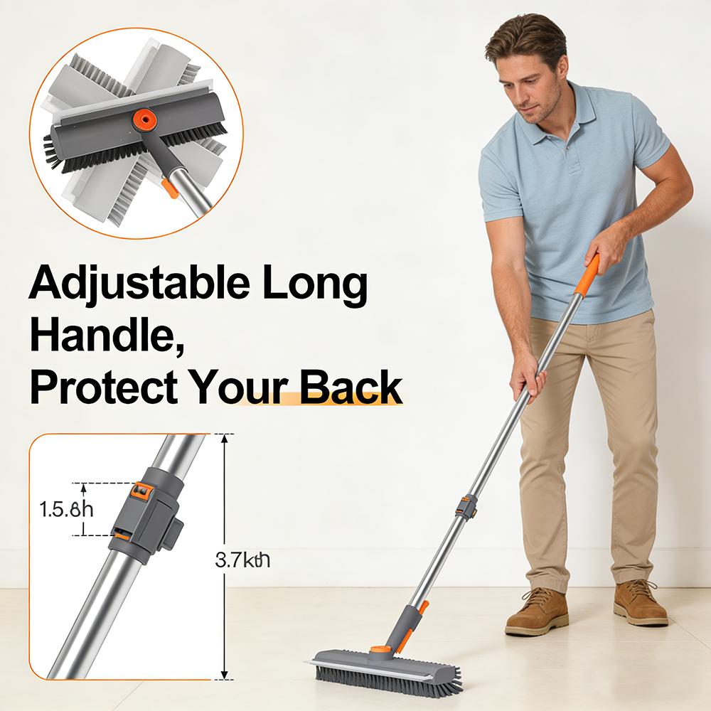 3in1 Long Handle Floor Scrub Brush Heavy Duty Stiff Bristle with Squeegee Tweezer for Tile Wall Deck Bathroom Patio Garage Kitchen Cleaning Adjustable Extendable Pink Broom and Dustpan Set pipe cleaners cleaning Hands-Free Flat Mop Bucket System air broom