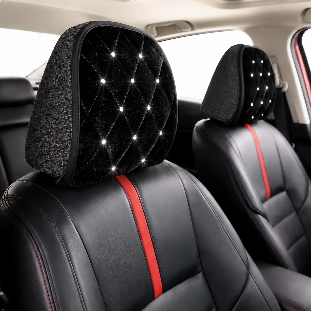 2pcs Sparkling Rhinestones Car Seat Headrest Covers, Universal Fit for 99% of Car Seats, Durable Dirt-Resistant Headrest Protectors