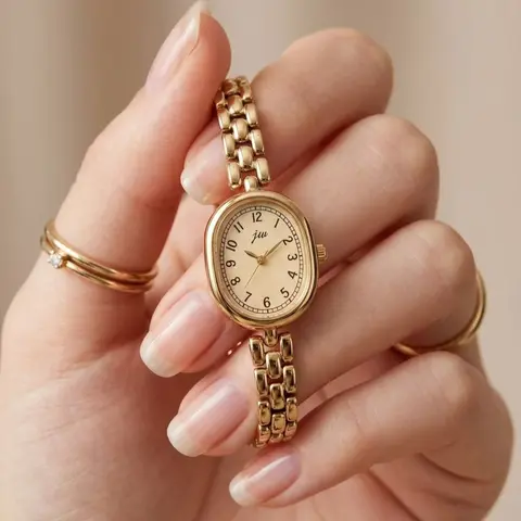 Women's Elegant Oval Watch, Dial Quartz Analog, Mineral Glass, Metal Case, Buckle Closure, Perfect Birthday Gift for Women and Girls, Fashionable Analogue Quartz Watch, Fashion Watches