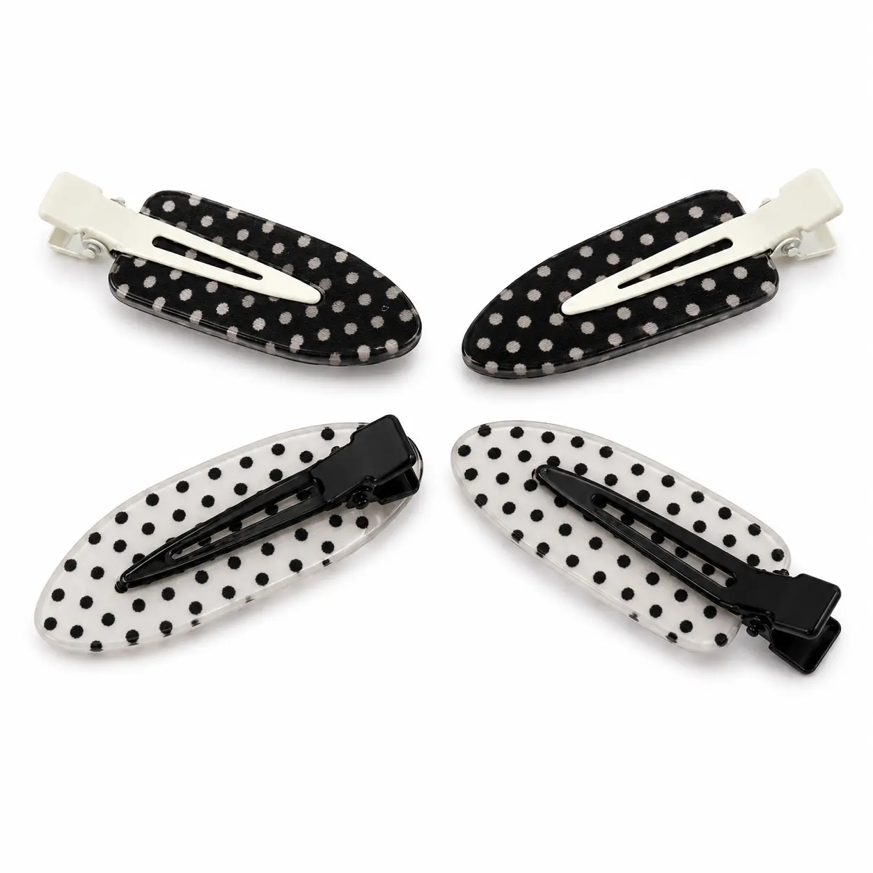 Women's 4-Pack No-Crease Duckbill Hair Clips, Polka Dot PVC Hair Clips for Bangs, Face Washing and Salon Use