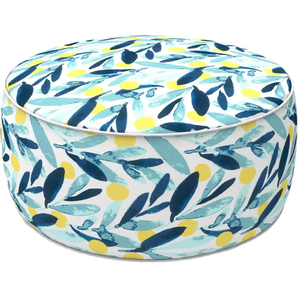 Outdoor Inflatable Ottoman 21"x21"x9", Fade-Resistant Patio Footrest Stool with Carry Handle, Portable Pouf for Patio, Garden, Camping and Indoor Use-Gray/White Striped Back-to-school season