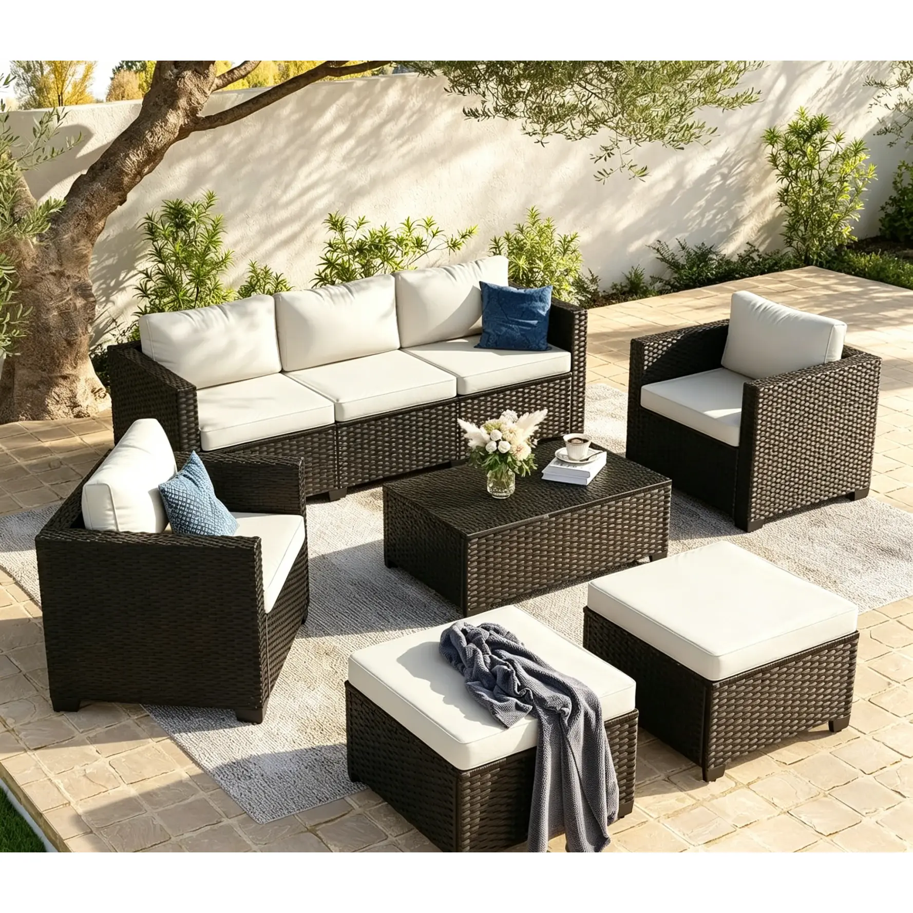 Aoxun 8-Piece Patio Sets - 7-Seat Outdoor Sectional Furniture with Thick Waterproof Cushions, for Backyard Use