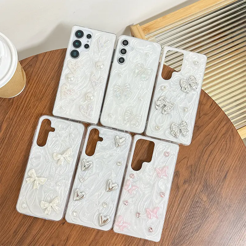Compatible with S26 Ultra/S25 Plus/S24 FE/S23/A57/A54/A17 | Glitter Heart Bow Full Wrap Shockproof Phone Case HNZ0516