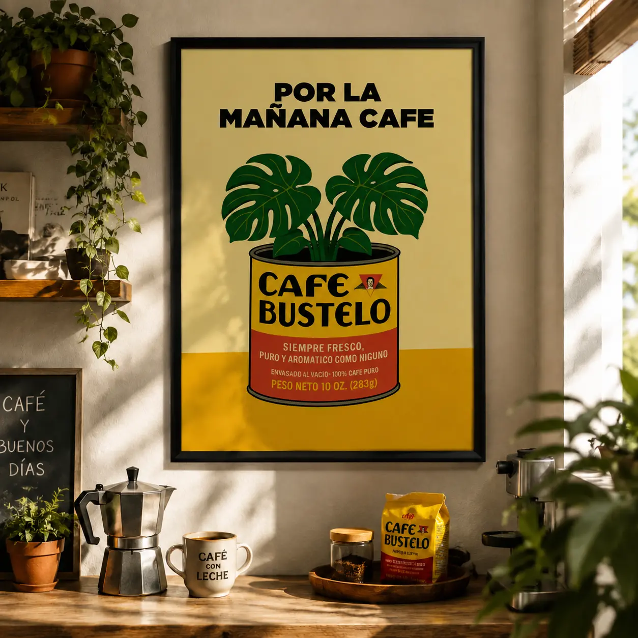 Vintage Spanish Coffee Canvas Poster, Retro Cafe Wall Art Print, Latin Inspired Kitchen Dining Room Decor, Coffee Lover Gift for Bedroom Bar Home