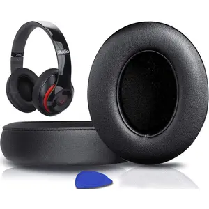 Replacement Ear Pads Cushions for Beats Studio 2 & Studio 3 Wired/Wireless Over-Ear Headphones, with Soft Protein Leather, Noise Isolation Memory Foam (Black)