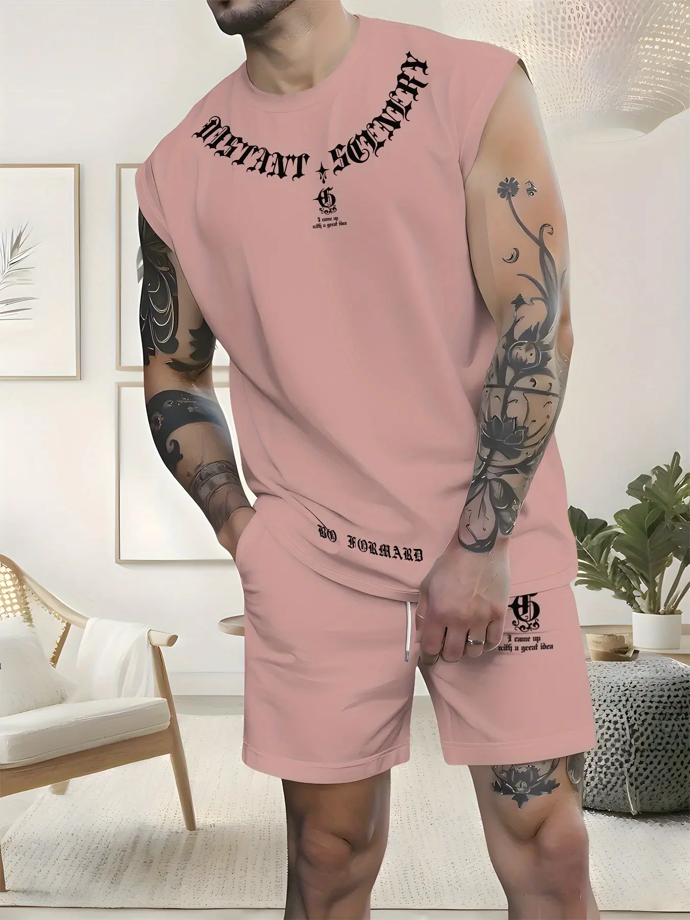 Men's outdoor casual vest and shorts sleeveless two-piece set. The simple and casual style is suitable for home wear, sports, and fitness. A thin, quick-drying, breathable casual set with letter print, perfect for summer.