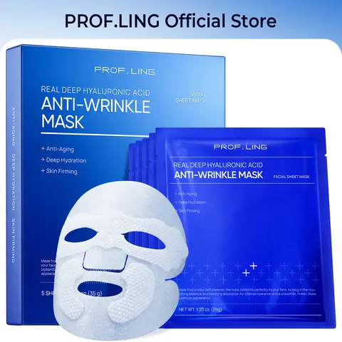 PROF.LING Multi-Peptide Firming Anti-Age Sheet Mask - Unscented Hydrating Skincare for Adults, Fragrance-Free Irritant-Free, with Hyaluronic Acid, Unisex All Skin Types, 35g x 5-Sheet Set